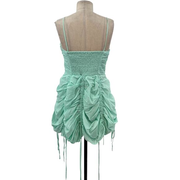 Urban Outfitters Kimchi Blue Belladonna Dress Ruched Mini Turquoise Size Medium - Picture 8 of 14